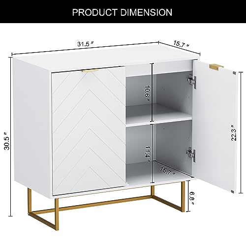 Scurrty Set of 2 31.5'' Sideboard Buffet Cabinet with Storage, Top Weight Capacity 150lbs Sideboard Storage Cabinet with Doors and Adjustable Shelf, Accent Cabinet for Living Room, Kitchen, White Scurrty