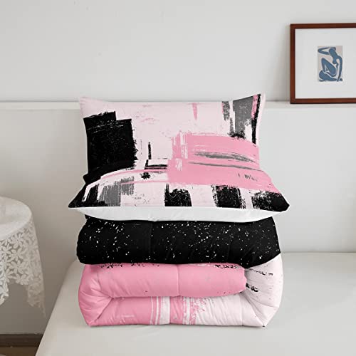 Feelyou Abstract Comforter Modern Abstract Art Comforter Set for Boys Girls Children Pink Black Pattern Bedding Set Room Decor Twin Size Duvet Set 2Pcs Feelyou