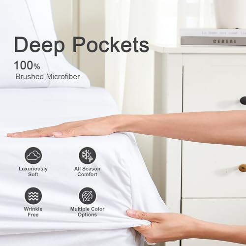 Hotella 100% Microfiber Ultra Soft 60"x80" Queen Size Fitted Sheet Only, Up to 14 inch Deep Pocket Bottom Sheet, Stay in Place Hotel Bedding Matress Protector, Machine Washable, Non-Fade, White Hotella
