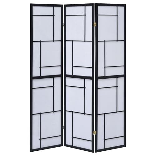 Coaster Home Furnishings - Damis - Solid Wood - 70-Inch 3-Panel Room Divider Folding Shoji Screen with White Paper Panels and Geometric Design - Living Room & Bedroom - Black and White - 900102 Coaster Fine Furniture