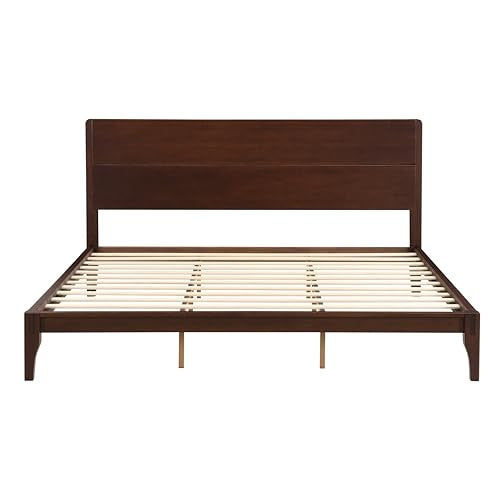 Merax King Size Bamboo Platform Bed, Mid-Century Modern Bed Frame with Tall Headboard, Solid Sustainable Bedframe King-Size, Wood Slat Support, No Box Spring Needed, Easy Assembly, Espresso Merax