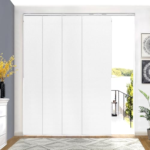 Lazblinds Adjustable Blackout Vertical Blinds for Sliding Doors, Extendable Track (45 3/4'' - 82 5/8'' W), Trimmable Panels Up to 96” H for Room Divider & Patio Door, White Blackout LazBlinds