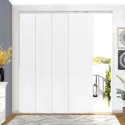 Lazblinds Adjustable Blackout Vertical Blinds for Sliding Doors, Extendable Track (45 3/4'' - 82 5/8'' W), Trimmable Panels Up to 96” H for Room Divider & Patio Door, White Blackout