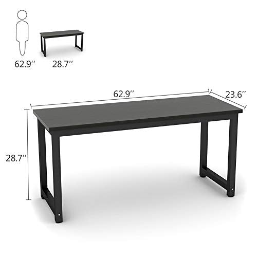 Tribesigns Modern Computer Desk, 63 inch Large Office Desk Computer Table Study Writing Desk Workstation for Home Office, Black Metal Frame Tribesigns