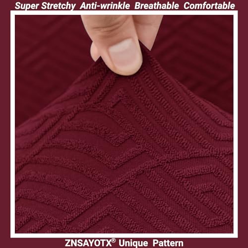 ZNSAYOTX Stretch Fit Futon Cover (67"-82") Armless Futon Sofa Bed Slipcover with Elastic Band, Universal Foldable Sofa Mattress Protector Full Queen Size, Washable Comfort Jacquard (Wine Red) ZNSAYOTX