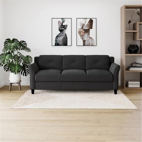 Home Square 2-Piece Polyester Microfiber Fabric Upholstered Sofa Set with 78" W Sofa & 56" W Loveseat, Curved Arms, Sturdy Wood Frame & Legs, Tufted Back Cushions, in Black Finish Home Square