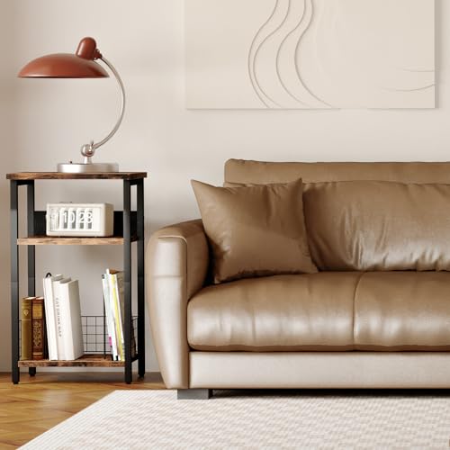 Fixwal 3-Tier Record Player Stand, Dedicated Side Table with Open Storage, for Living Room & Bedroom, Rustic Brown Fixwal