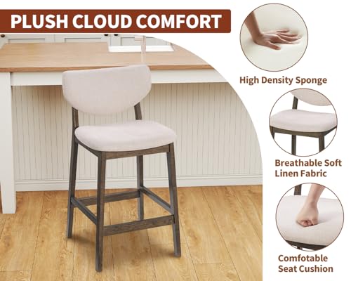 PrimeZone 5 Piece Dining Table Set - Counter Height Bar Table and Chairs Set for 4, Mid-Century Modern Upholstered Bar Stools with Back & Wood Kitchen Table, Dinette Set for Dining Room, Pub PrimeZone