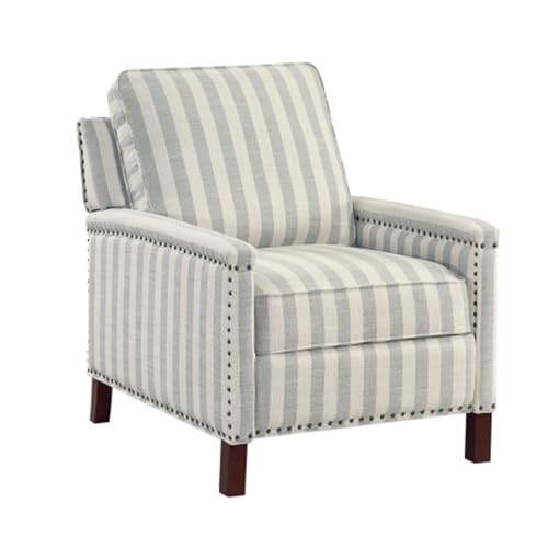 Push Back Recliner Chair Stripe Pattern Fabric Upholstery Nailhead Trim Solid Wood Classic Traditional Living Room Furniture 1pc WoodArtSupply