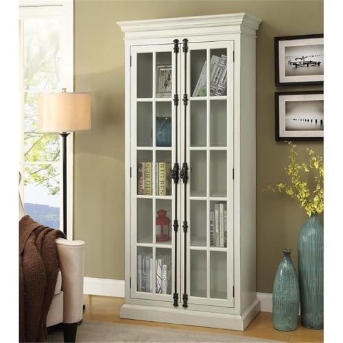 Pemberly Row 2 Door Traditional Display Curio China Cabinet in Antique White Pemberly Row