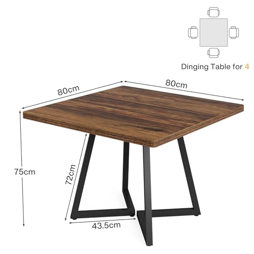 Tribesigns Square Dining Table for 2, 31.5" Industrial Dinner Table with Metal Base, Kitchen Table for Dining Room, Small Space, Apartment, Rustic Brown & Black Tribesigns
