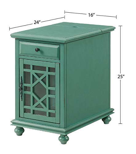 Martin Svensson Home Elegant Power Chairside End Table, 24 in x 16 in x 25 in, Antique Teal Martin Svensson Home