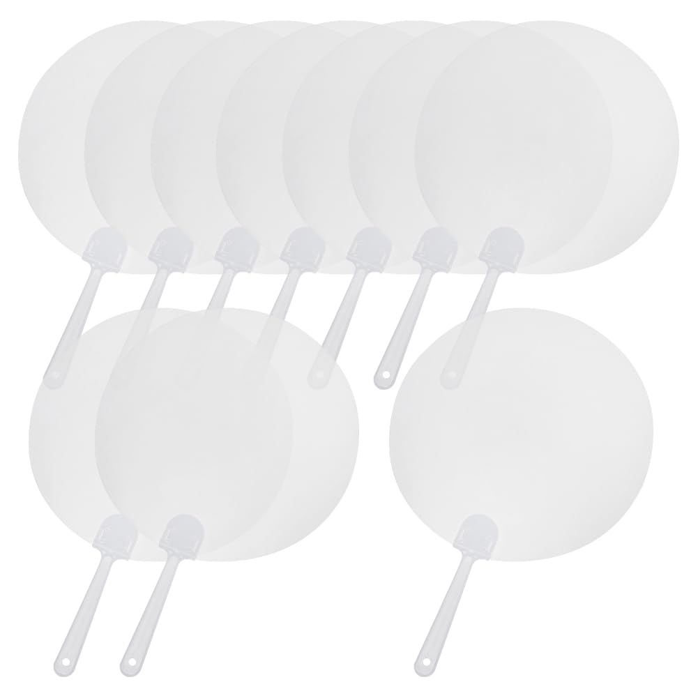 GSHLLO 10 Pcs Plastic Round Handheld Fan Blank Hand Craft Fans Clear Sublimation Fans Handheld Painting Crafting Fans Chinese Style Hand Fans for DIY Crafts GSHLLO