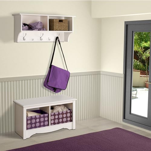 Prepac 36" Contemporary Wall Mounted Coat Rack, Coat Hooks Wall Mount with 2 Shelves, Ideal for Hallway or Entryway Storage Solution, 11.5"D x 36"W x 16.5"H, White Prepac