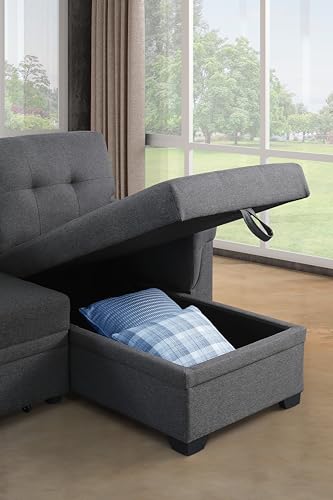Ball & Cast L-Shape Reversible Sectional Sleeper Sofa Bed 4 in 1 Pull Out Couch with Storage Chaise & Removable Back Cushions,Convertible Sleeper Corner Couch Pull Out Sofa Bed for Living Room,Office Ball & Cast