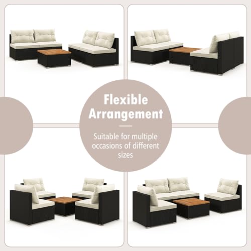 Tangkula 5 Piece Rattan Sofa Set, Patiojoy Outdoor Wicker Furniture Set with Seat & Back Cushions, Square Coffee Table, Patio Sectional Sofa Set for Backyard, Poolside, Garden Tangkula