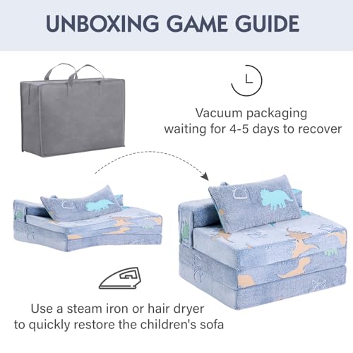 Foldable Floor Mattress with Pillow for Kids, Glow in The Dark Blue Dinosaur Toddler Washable Folding Floor Mat for Daycare, Child Trifold Futon Sofa Bed with Storage Bag for Playroom Girls and Boys Givjoy