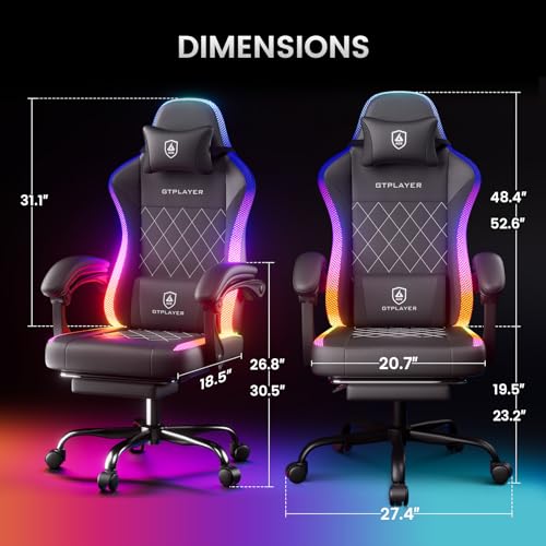 GTPLAYER RGB Ergonomic Gaming Chair with Massage, Footrest, LED Lights, Lumbar Support - Computer Chair with Linkage Armrest, Video Game Chairs PC Game Chairs for Adults GTPLAYER