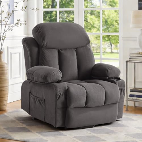 BOSMILLER Power Lift Recliner Chair with Massage and Heat for Elderly, Electric Recliner Single Sofa with Two Cup Holders, Extended Footrest, Side Pocket and USB Charge Port for Living Room