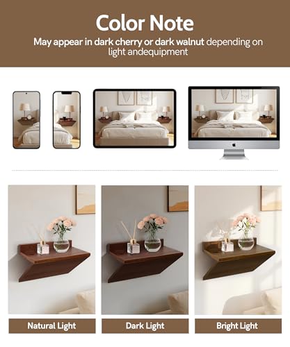 Sivapleso Modern Floating Nightstand Wooden Hanging Bedside Table with Cable Hole Small Wall Mounted Night Stand Shelf Organizer for Bedroom Livingroom 13 Inch Wide 7 Inch Deep Sivapleso