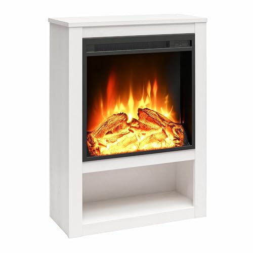 Ameriwood Home Clermont 22 Inch Electric Fireplace with Mantel and Shelf, Replaceable Fireplace Insert Heater, Realistic Log and Flame Effect, for Living Room or Bedroom, Ivory Oak Ameriwood Home