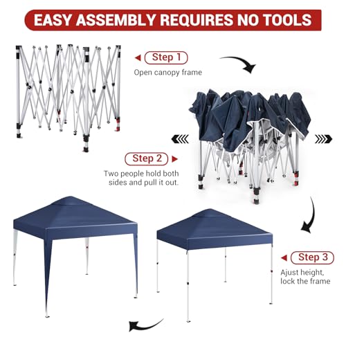 10 X 10 FT Pop Up Canopy Tent, Height Adjustable Sun Shade Shelter with Top Vent, Commercial Portable Instant Canopy with Wheeled Carry Bag, Waterproof Party Tent for Patio, Garden, Navy Blue PhoenixCrest