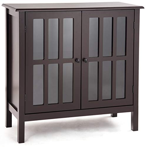 Tangkula Sideboard Buffet Storage Cabinet, Kitchen Storage Cabinet with 2 Glass Doors, Liquor Cabinet for Home Kitchen Dining Room, Cupboard Console Table, Curio Cabinet (Coffee) Tangkula