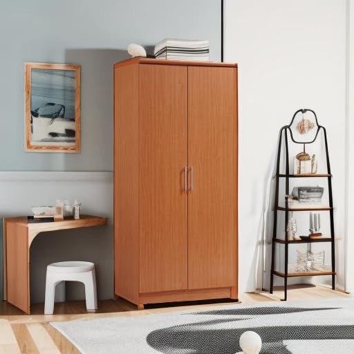 Hodedah 2 Door Wardrobe with Adjustable/Removable Shelves & Hanging Rod, Cherry Hodedah