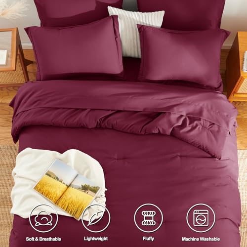 HIMEET Full Size Comforter Sets - 7 Pieces Bed in a Bag Full, Luxury Comforter Set with Sheets for All Season, Bed Set with Comforter, Flat Sheet, Fitted Sheet, Pillowcases & Shams, Burgundy HIMEET