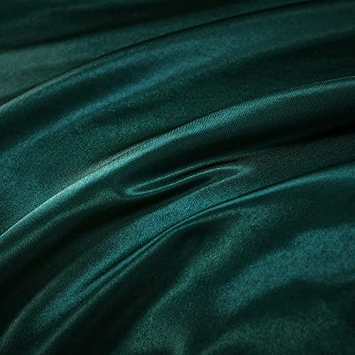Ydtwnyq Satin Duvet Cover Set 3 Pieces Luxury Dark Green Silk Duvet Cover Super Soft Silky Bedding Set Twin Size 68"x90"inchs with 2 Pillowcases Ydtwnyq