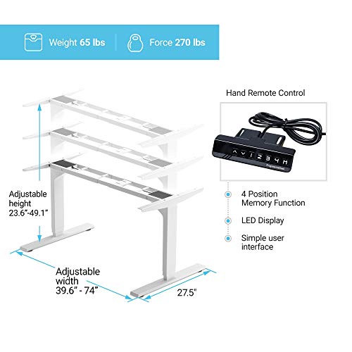 PROGRESSIVE AUTOMATIONS Standing Desk Legs Dual Motor. Adjustable 3 Stages Frame for DIY Stand up Home Office desks suites Tops from 48" to 73" FLT-02 White PROGRESSIVE AUTOMATIONS