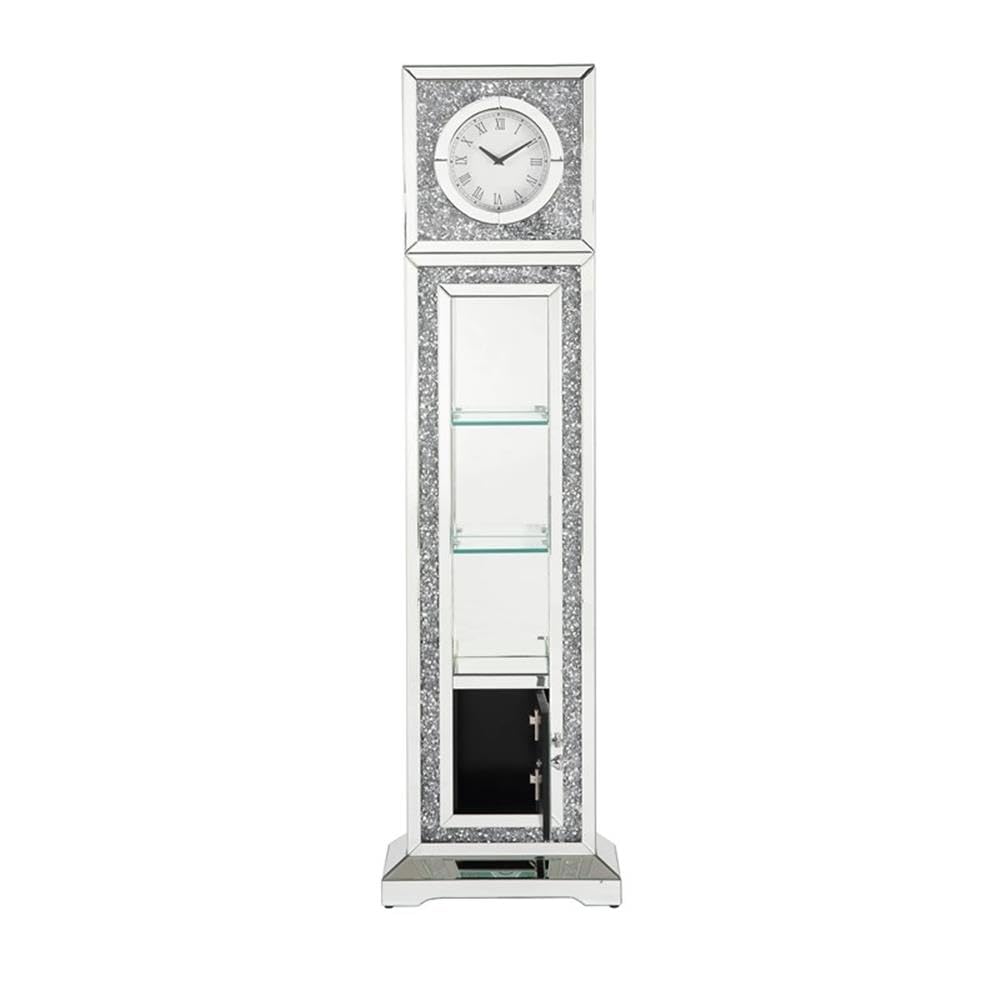 Acme Noralie Grandfather Clock in Mirrored & Faux Diamonds Acme