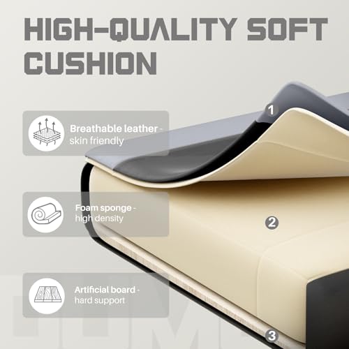 DUMOS Ergonomic Gaming Office Desk Chair with Footrest and Headrest for Adults, PU Leather Video Computer Chair with Linkage Armrests, Height Adjustable 360° Swivel Recling Chair, Black Grey DUMOS