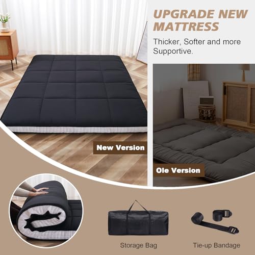 Meulbaty Full Size Futon Mattress - Extra Thick Foldable Japanese Floor Mattress - Memory Foam Sleeping Pad for Adults - Tatami Mat Suitable for Camping & Guest - Black(80" L x 54" W x 4" Th) Meulbaty