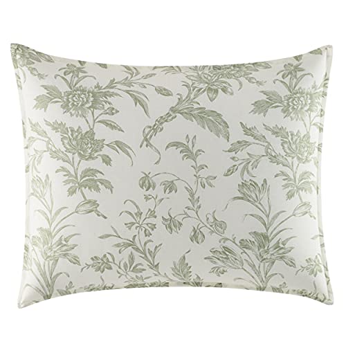 Laura Ashley Home - King Duvet Cover Set, Reversible Cotton Bedding, Includes Matching Shams with Bonus Euro Shams & Throw Pillows (Natalie Green, King) Laura Ashley