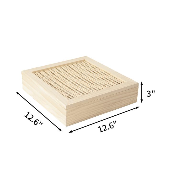 Unfinished Wooden Box with 8 Compartments for Crafts, Organizing, Storage and DIY, Unpainted Wooden Storage Box 13" x 13" x 3" in (16 Compartments) JJSQYLAN
