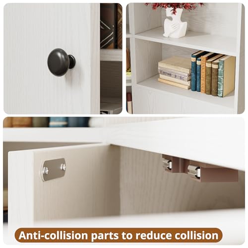 IRONCK Corner Bookshelf and Bookcase with 2 Storage Cabinets and 7 Tier Shelves, 71" Height Storage Shelves Corner Combination, White IRONCK