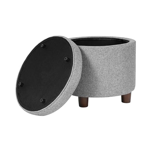 Homepop Home Decor | Upholstered Round Storage Ottoman | Ottoman with Storage for Living Room & Bedroom, Light Gray Tweed Large HomePop