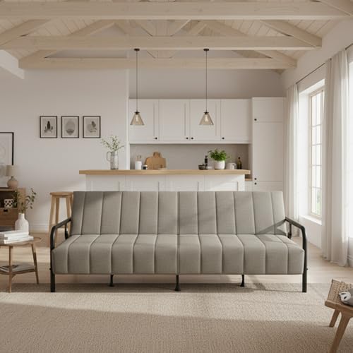 Homy Casa Convertible Sofa Bed with Metal Frame and Upholstered Cushion for Living Room Guest Room and Small Apartment (Grey) Homy Casa