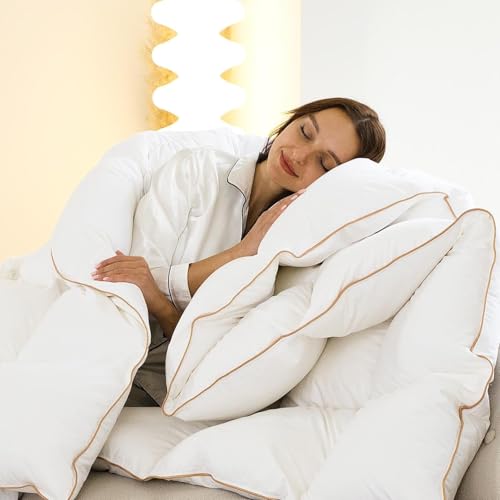 Down Comforter Queen Size – All Season Medium Weight Fluffy White Duvet Insert, Warm Feather Bedding, Soft 100% Cotton Cover, 90x90 Inch Vexino