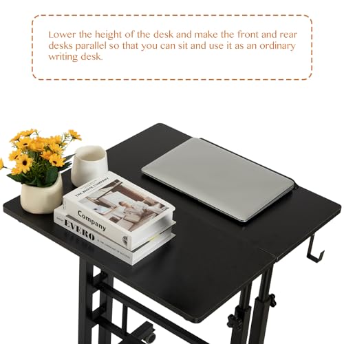 SIDUCAL Mobile Standing Desk, Portable Stand Up, Small Adjustable Converter with Wheels Home Office Workstation, Rolling Desk Laptop Cart for Standing or Sitting, Black SIDUCAL