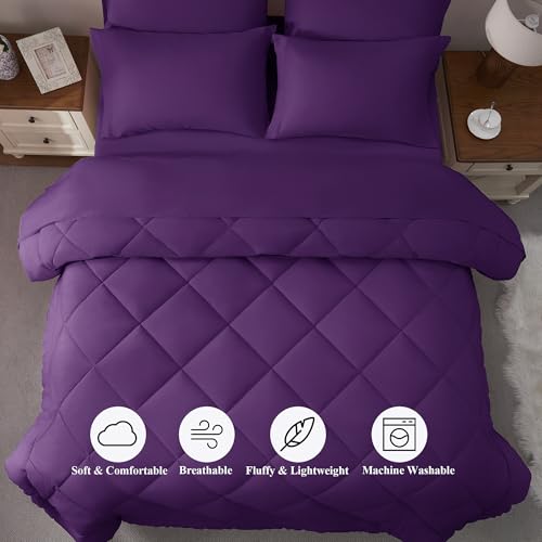 ELNIDO QUEEN® Purple Comforter Set Queen - 7 Pieces Bed in a Bag Queen Size, Bed Set for All Seasons, Ultra Soft Bedding Sets with Comforter, Flat Sheet, Fitted Sheet, Pillowcases and Pillow Shams ELNIDO QUEEN