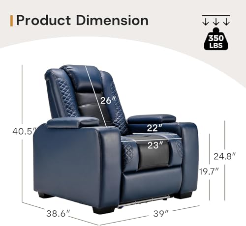 ANJ Power Home Theater Seating, PU Leather Electric Recliner Chair with Adjustable Headrest, Dual Motors Movie Reclining Chairs with LED Lights,USB Port, Cup Holders, Hidden Arm Storage (Blue & Black)