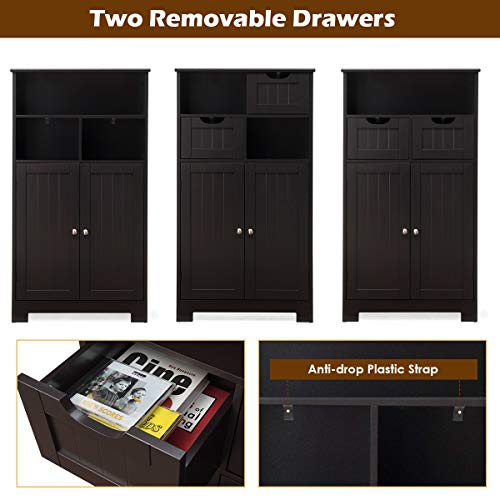 Tangkula Bathroom Floor Cabinet, Storage Cabinet w/Open Shelf, 2 Doors & 2 Adjustable Drawers, Standing Cupboard for Kitchen, Bathroom Cabinet for Living Room Home Office (Espresso) Tangkula