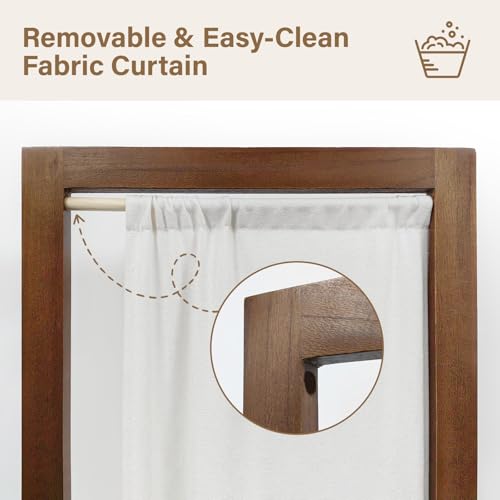 Linen Room Divider Privacy Screen, Foldable Wood Frame Partition Room Dividers with Removable Linen Fabric Curtain, Room Divider Panel, Zero Assembly for Home, Office, or Studio Brown 6 Panel Svimi