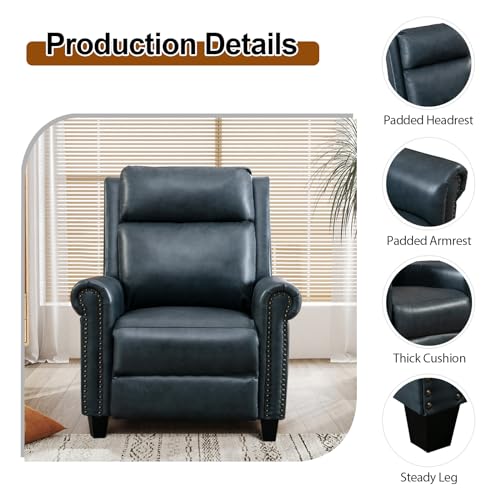 CANMOV Leather Recliner Chair, Classic and Traditional Push Back Recliner Chair with Comfortable Arms and Back for Living Room Bedroom Adjustable Single Sofa, Navy Blue