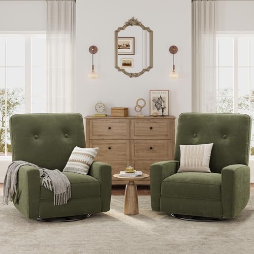 Garvee Nursery Recliner Chair, 360° Swivel Rocking Glider Chair for Adults with Adjustable Backrest & Footrest, Cozy Corduroy Upholstered Armchair for Living Rooms, Bedrooms, Apartments, Green