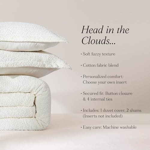 Lush Decor Lotti Boucle Duvet Cover 3 Piece Set King Soft White - White Duvet Cover- Textured Cozy Bedding Set - Modern Minimalist Decor Lush Decor