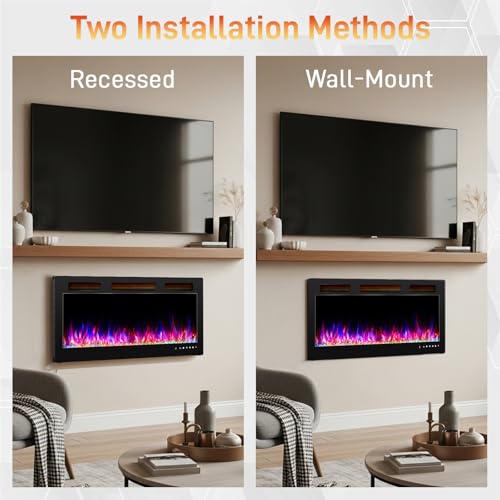 Winado 42" Electric Fireplace, Inserts/Wall Mounted Fireplace Heater with Remote Control, 12 Adjustable Flame Colors, Log & Crystal, 8H Timer for Living Room, Bedroom Inddoor Winado