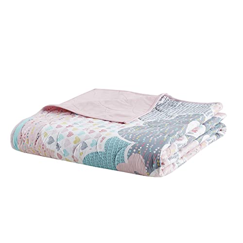 Intelligent Design Kids Reversible Cotton Quilt Set - Vibrant Fun, Playful Print, All Season Children Bedding Coverlet Bedspread, Decorative Pillow, Bedroom Décor, Full/Queen, Cloud Pink 5 Piece Intelligent Design